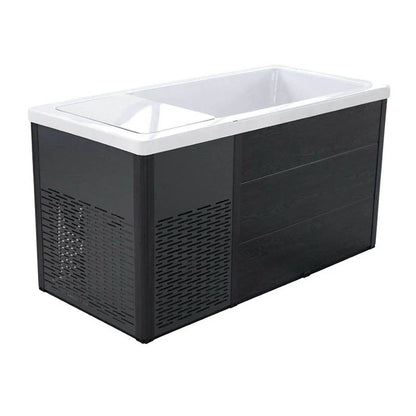H2O Chillax Ice Bath rear three-quarter angle with black wood-effect cabinet
