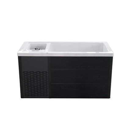 H2O Chillax Ice Bath side profile with vented chiller housing and white acrylic rim