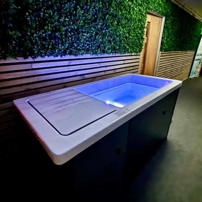 H2O Chillax Ice Bath installed in studio setting with soft LED lighting