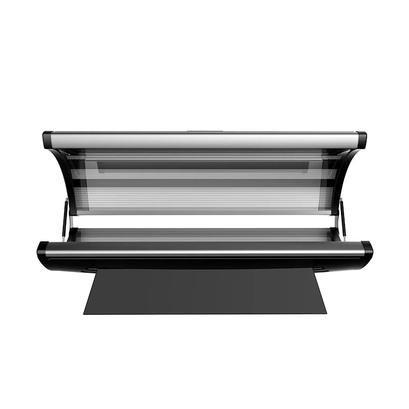 Nuvibody LITE Red Light Therapy Bed front view with LED panels off, showing modern wellness equipment design.